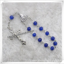 Blue Smooth Glass Beads Decade Rosary, Religious Rosary (IO-CE079)